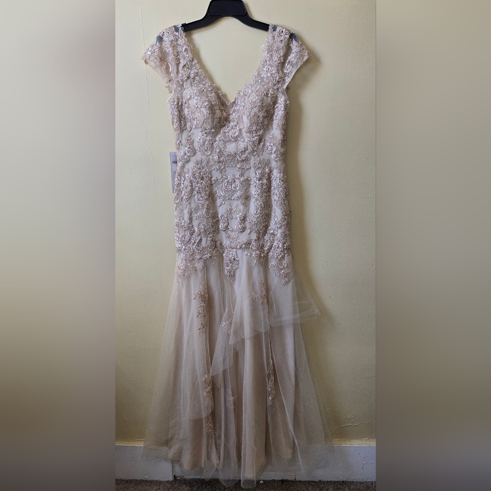 Azazie Champagne Beaded Maxi Dress - Picture 3 of 9